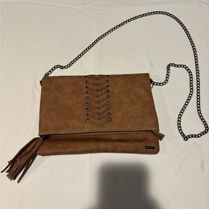 Brown Crossbody Bag with Braided Detail and Chain Strap